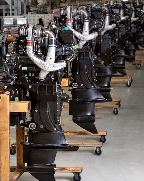 A production line of OXE outboard engines