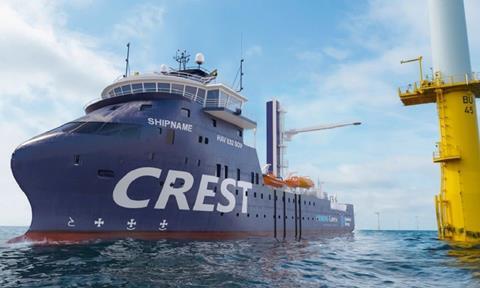Crest Wind SOV with SMST gangway drawing alongside an offshore wind turbine