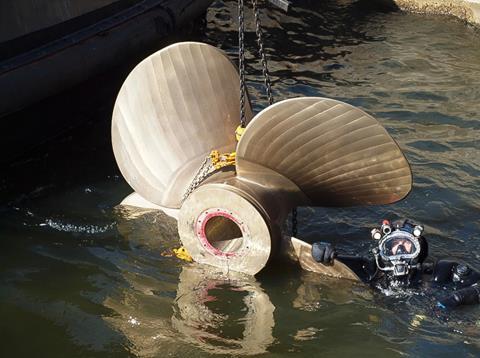 The divers' work including changing the seasonal propellers (Alfons Hakans)