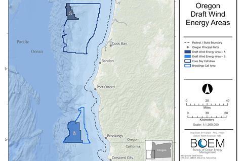 The draft Wind Energy Areas (WEAs) off the coast of Oregon