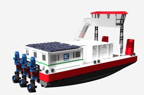 The E-Pusher employs swappable battery containers (Kotug)