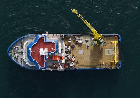 A large working deck and crane allows for buoy-handling operations (Briggs)