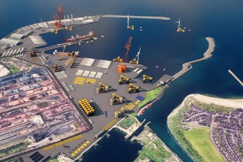 The image shows an overhead render of the plans for Port Talbot