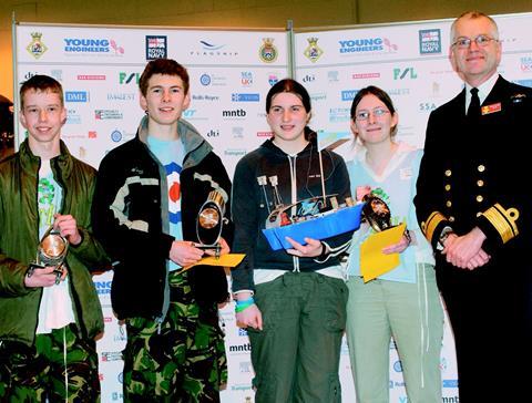 The winning team from Bishops Castle Community College receive prize from FOTR Admiral Borley.