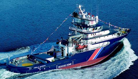 This view of new ETV Abeille Bourbon shows the traditional rounded stern but yacht-like profile.