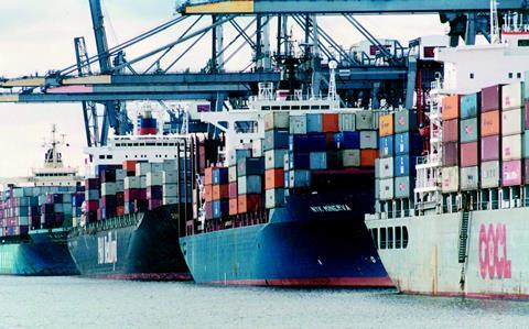 Four ships alongside at the ABP Port of Southampton.