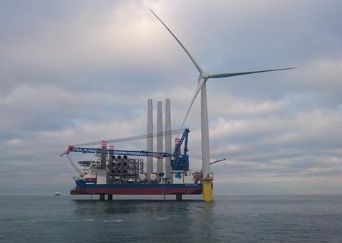 A2SEA has installed the first turbine at Dudgeon offshore windfarm Photo: Byron Price/Rix Leopard