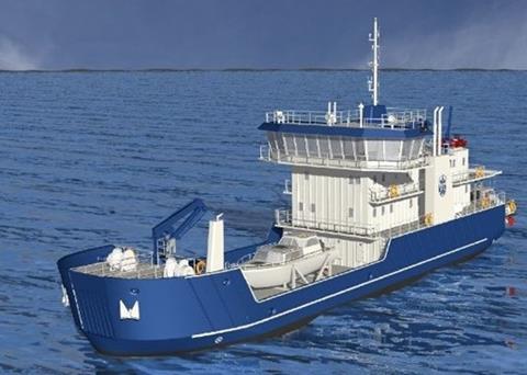 The hybrid multi-application vessel, 'OV Bøkfjord' is under construction in Denmark