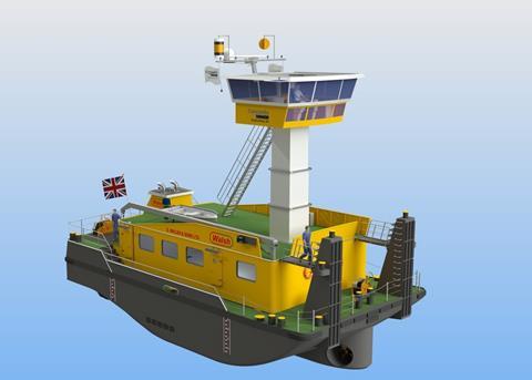 The tug’s wheelhouse is fitted to a column that can be raised or lowered as required