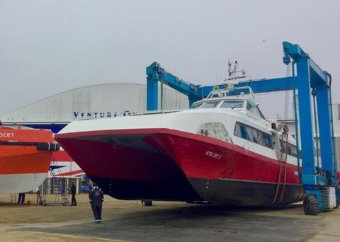 'Red Jet 3' at Wight Shipyard Co with 'Njord Avocet' in the background