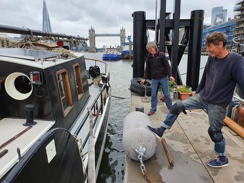 Sling Type Pneumatic Fender being installed at Tower Bridge