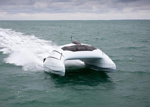 The 10 metre prototype is powered by a pair of 200hp outboard motors