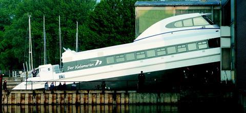On the Bodan-Werft slipway: one of two new passenger cats for the Lake of Constance.