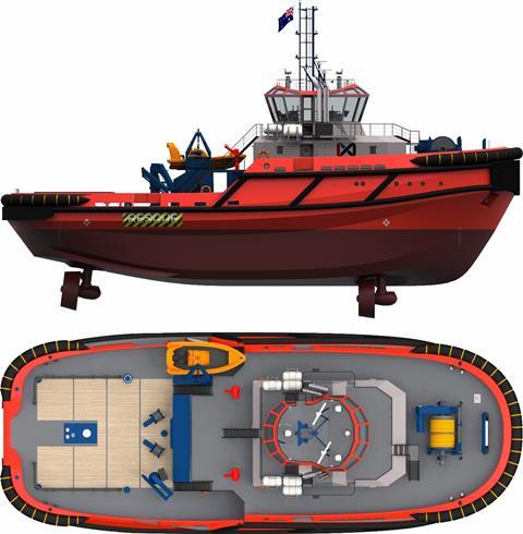 The Rotortug principle is based around two azimuth drive units forward and one aft (Robert Allan Ltd)