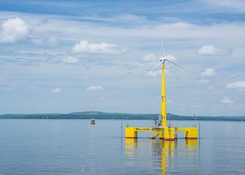 University of Maine's floating VolturnUS 1:8  was the first grid-connected offshore wind turbine in the Americas (Photo: Wikipedia Commons/ UMaine)