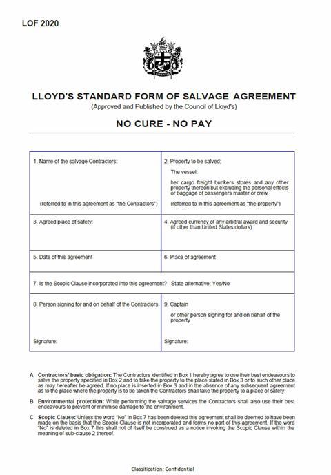 Lloyd's Open Form is regarded as the 'contract of choice' for emergency response (Lloyd's Salvage Arbitration Branch)