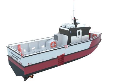 The boat's large aft deck can be configured with cranes and winches according to customers' specific wishes