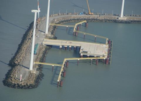The substructure is completed for Zeebrugge’s second LNG terminal jetty. Photo: Port of Zeebrugge