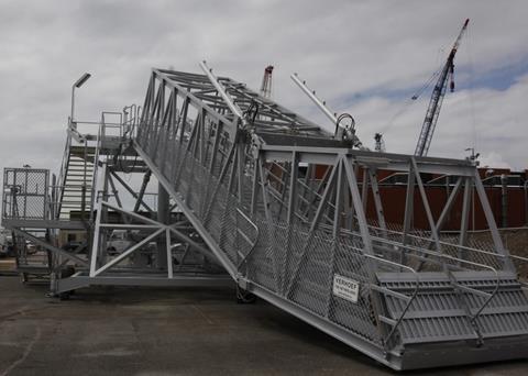 The reception point brow will be used predominantly by Royal Navy personnel, its telescopic gangway will extend up to 19 metres over the water