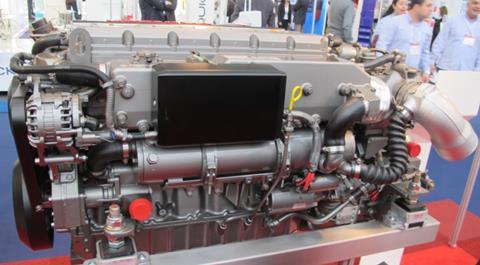 This 6LY is turbocharged and has a water-cooled turbocharger housing
