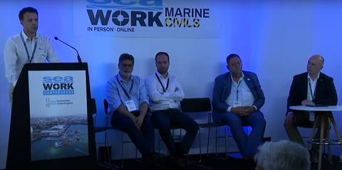 Christophe Rident, lead naval architect (commercial vessels and high speed ferries), BMT speaking at a Seawork conference on hybrid propulsion