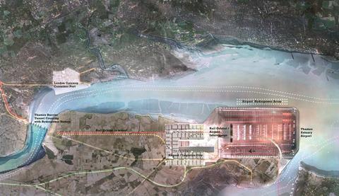 Lord Foster’s ‘Thames Hub’ plan includes an airport on reclaimed land in the Thames estuary.