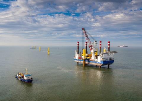 All of the foundations for the turbines have been installed in the relatively shallow waters