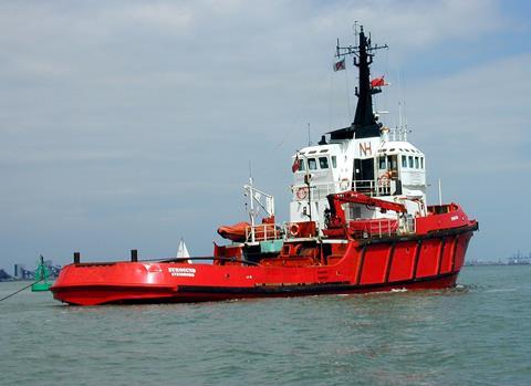 Eurosund is shown leaving the UK for its first tow with Svenborg