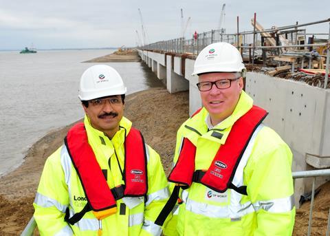 DP World chairman Sultan Ahmed Bin Sulayem with Simon Moore CEO of London Gateway, alongside berth 1, which opens next year.